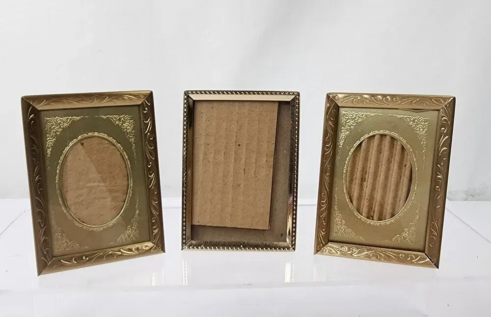 Intercraft 3 Mini Brass Photo Frames Gold Foil Matting Scroll 2.5